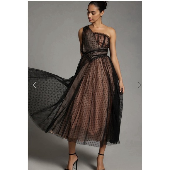 Anthropologie Dresses & Skirts - By Anthropologie Tulle Dot Maxi Dress Woman's Size 10 New long Black Formal